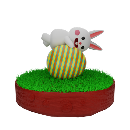 Easter Bunny on Egg  3D Illustration