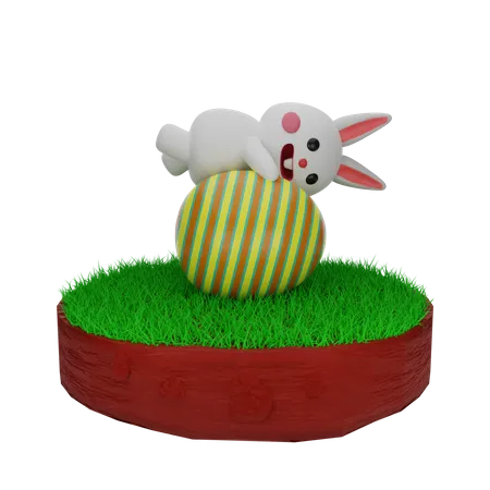 Easter Bunny on Egg  3D Illustration