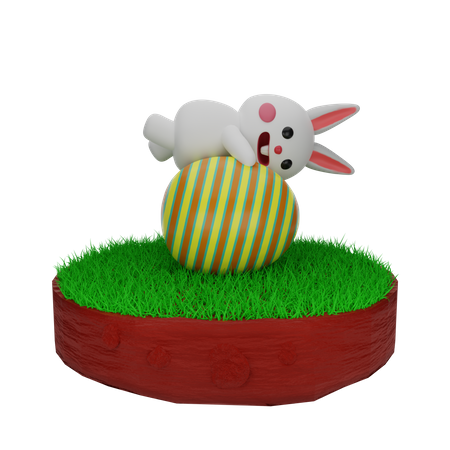 Easter Bunny on Egg 3D Illustration