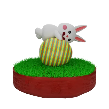 Easter Bunny on Egg 3D Illustration