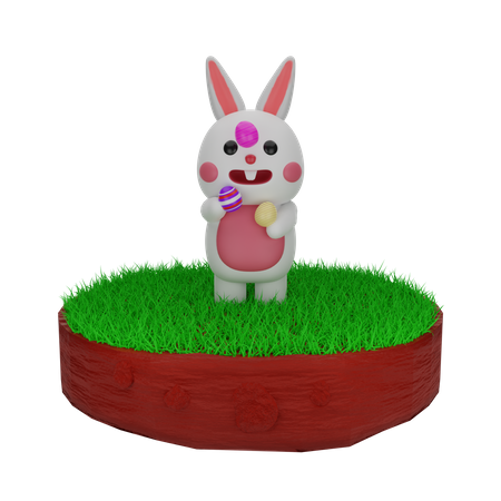 Easter Bunny playing with Easter egg  3D Illustration