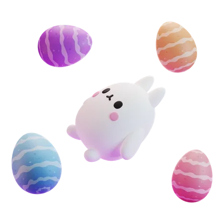 Easter bunny with eggs  3D Illustration