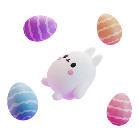 Easter bunny with eggs 3D Illustration