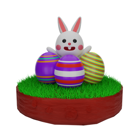 Easter Bunny with Eggs 3D Illustration