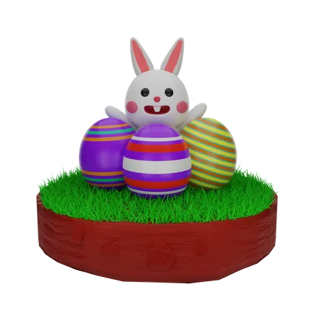 Easter Bunny with Eggs 3D Illustration