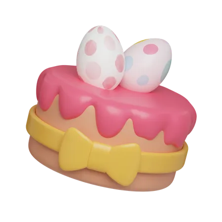 Decorative Easter Cake With Pink Glaze And Eggs Easter Egg Icons 3 D Illustration Easter Festive 3D Icon
