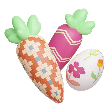 Easter Carrot And Egg Duo Decoration Easter Egg Icons 3 D Illustration Easter Festive 3D Icon