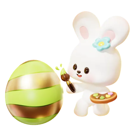 Cute Cartoon 3 D Little Easter Rabbit Hold Color Pallete And Painting Easter Egg Happy Easter Day Festival Spring Holiday 3D Icon