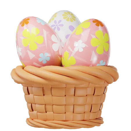 Easter Day Cute Eggs Basket 3D Icon
