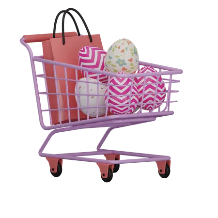 Easter Eggs And Bag On Shopping Chart 3 D Illustration 3D Illustration