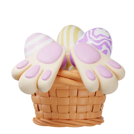 Easter Day With Rabbit Foot Appear Inside The Eggs Basket 3D Icon