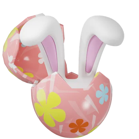 Easter Day With Rabbit Ears Appear Inside The Egg 3D Icon