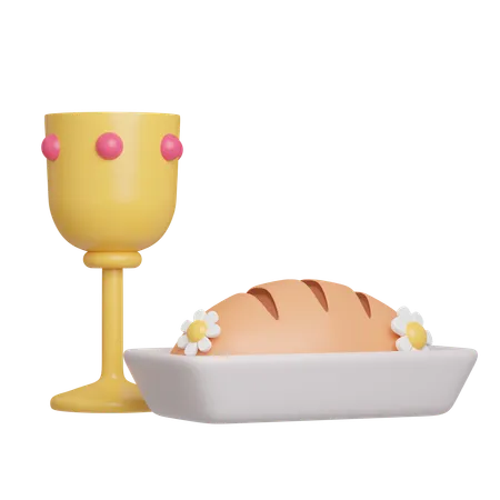 Easter Bread And Wine Chalice Easter Egg Icons 3 D Illustration Easter Festive 3D Icon