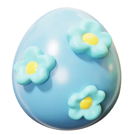 Cute Cartoon 3 D Blue Easter Egg With Blue Daisy Flowers Beautiful Painted Eggs For Easter Egg Hunt Or Egg Decorating Happy Easter Day Festival Spring Holiday 3D Icon