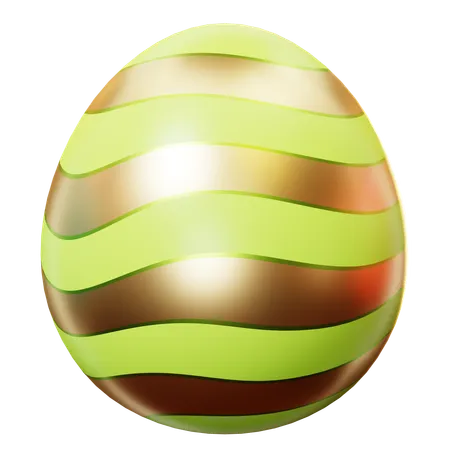 Cute Cartoon 3 D Easter Egg With Stripe Green And Gold Pattern Beautiful Painted Eggs For Easter Egg Hunt Or Egg Decorating Happy Easter Day Festival Spring Holiday 3D Icon