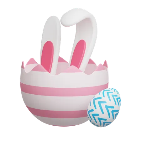 Bunny Ears Popping Out Of Striped Easter Egg Easter Egg Icons 3 D Illustration Easter Festive 3D Icon