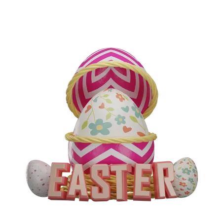 Easter Egg On Egg And Easter Text 3D Illustration