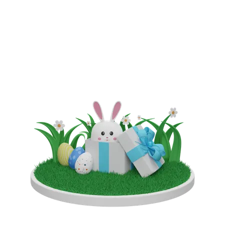 Easter Eggs With Bunny 3D Illustration