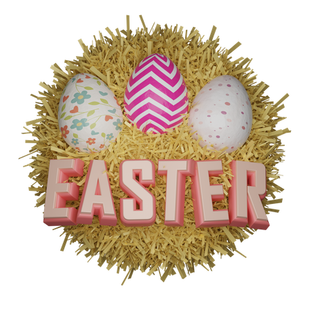 Easter egg on nest  3D Illustration