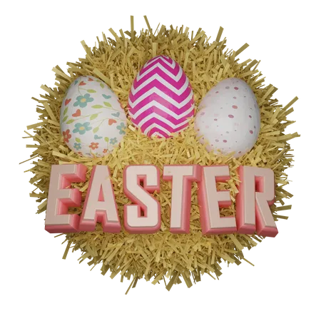 Easter egg on nest  3D Illustration