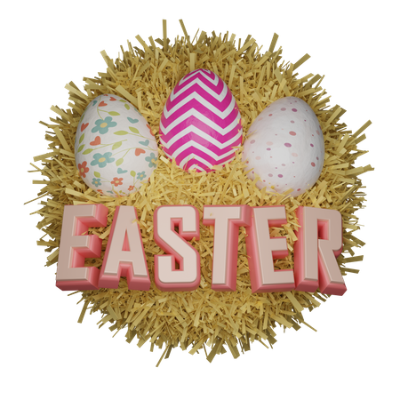 Easter egg on nest 3D Illustration