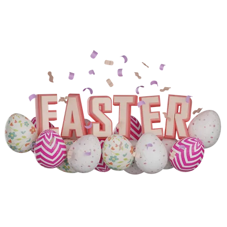 Easter Text And Eggs 3 D Illustration 3D Illustration