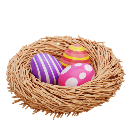 Easter Eggs On Bird Nest  3D Icon