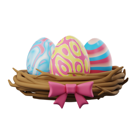 Easter Eggs On Bird Nest  3D Icon