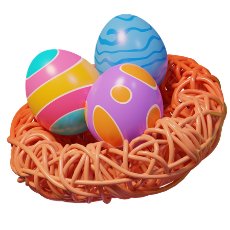 Easter Eggs On Bird Nest  3D Icon