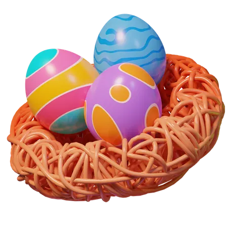 Easter Eggs On Bird Nest  3D Icon