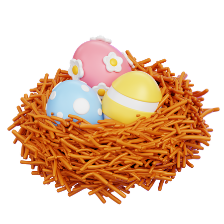 Easter Eggs on Bird Nest  3D Icon