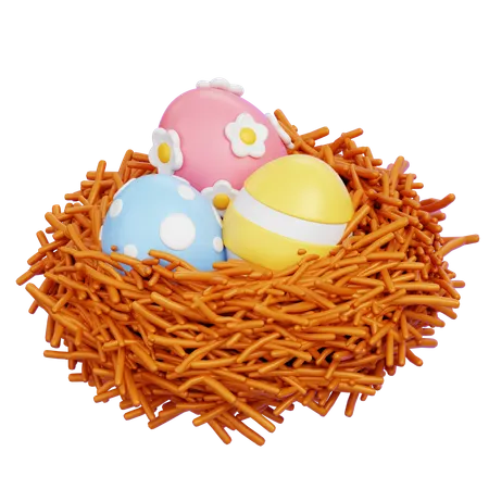 Easter Eggs on Bird Nest  3D Icon
