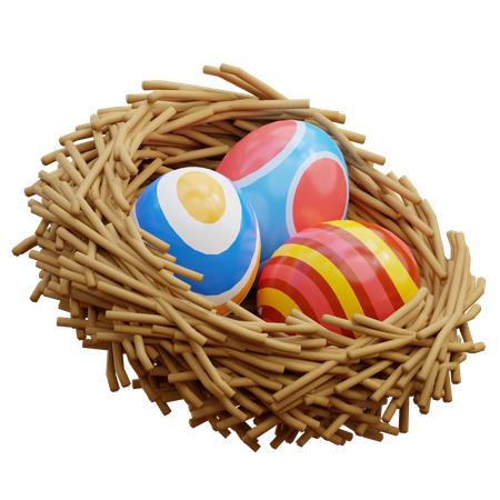 Easter Eggs on Bird Nest 3D Illustration