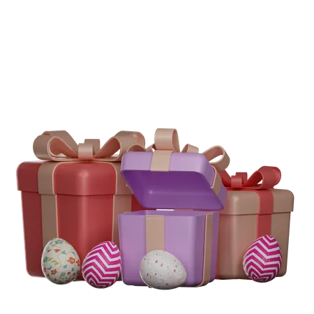 Three Gift Box And Easter Eggs 3D Illustration