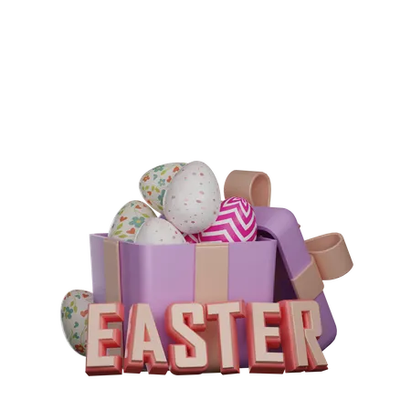 Easter Eggs And Text In Gift Box 3D Illustration