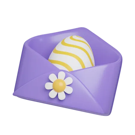 Easter Egg In Purple Envelope With Daisy Easter Egg Icons 3 D Illustration Easter Festive 3D Icon