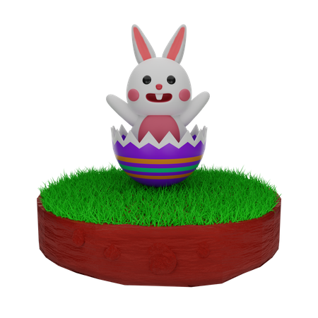 Easter Rabbit from egg 3D Illustration