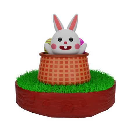 Easter Rabbit in basket 3D Illustration