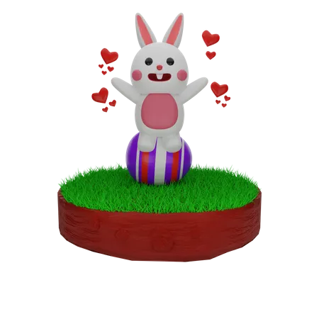 Easter Rabbit love Easter Egg  3D Illustration