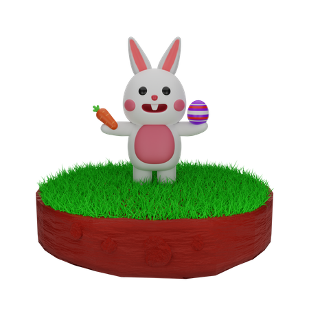 Easter Rabbit with egg and carrot  3D Illustration