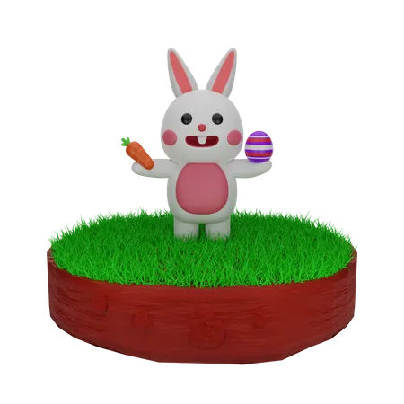 Easter Rabbit with egg and carrot  3D Illustration