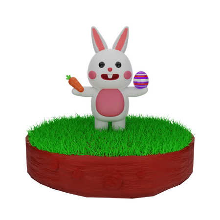 Easter Rabbit with egg and carrot 3D Illustration