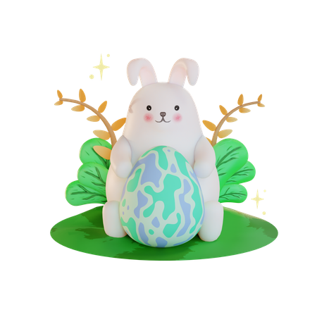 Easter rabbit with eggs  3D Illustration