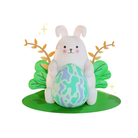 Easter rabbit with eggs  3D Illustration