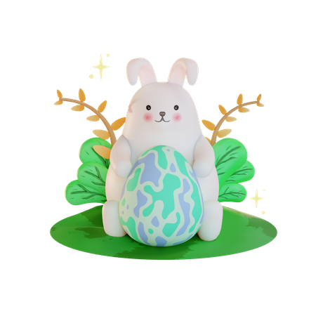 Easter rabbit with eggs 3D Illustration