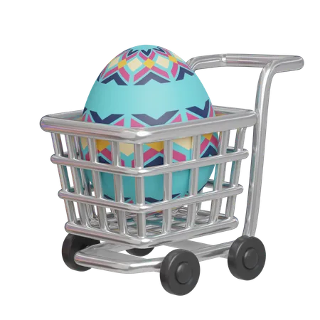 Colorful Easter Egg In Miniature Shopping Trolley Easter Egg Icons 3 D Illustration Easter Festive 3D Icon