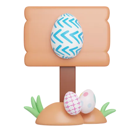 Easter Egg Display On Board Sign With Spring Flowers Easter Egg Icons 3 D Illustration Easter Festive 3D Icon