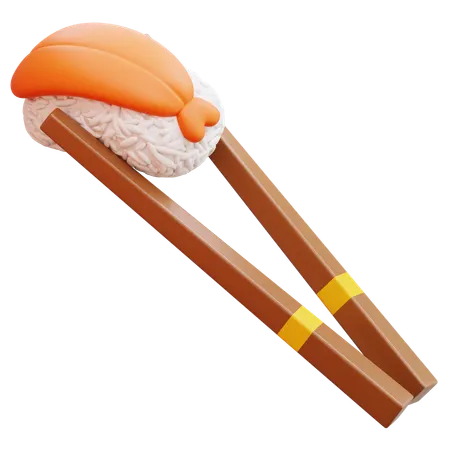 Ebi Nigiri Sushi With Chopsticks  3D Icon