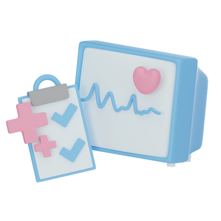 Ecg Monitor And Medical Report  3D Icon
