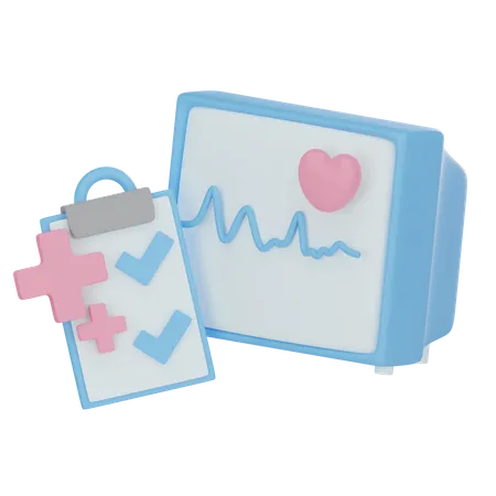 Ecg Monitor And Medical Report  3D Icon